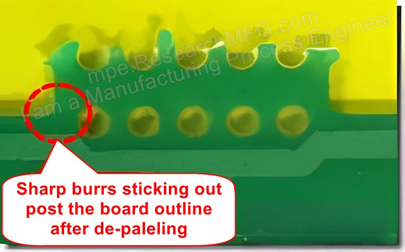 Poor stamp hole design can leave burrs sticking out past the board edge, requiring extra sanding and adding cost. Poor stamp hole design can leave burrs sticking out past the board edge, requiring extra sanding and adding cost.